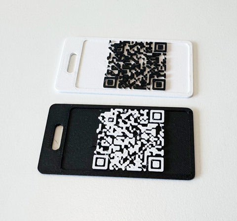 QR code badge 3D printed in two colors