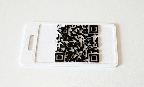 QR code badge 3D printed in two colors